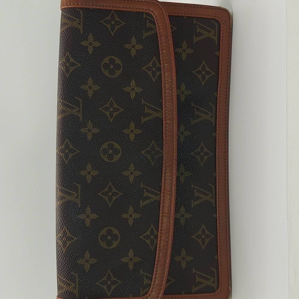 Louis Vuitton Monogram Pochette Dame Envelope Clutch with Tan Leather Trim